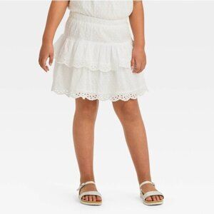 NWT Girls' Tiered Woven Pull-On White Cotton Eyelet Skirt ~ XL 14 ~ Cat & Jack
